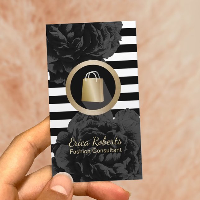 Fashion Consultant Shopper Modern Stripes Floral Business Card (Creator Uploaded)