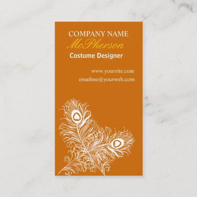 Fashion Costume Designer Peacock Bird Feathers Business Card (Front)