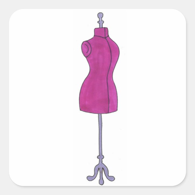 Fashion Costume Designer Pink Mannequin Seamstress Square Sticker (Front)