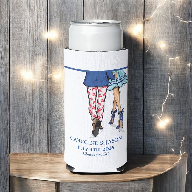Fashion Couple Red Lobster Shower Wedding Favours Seltzer Can Cooler (Creator Uploaded)
