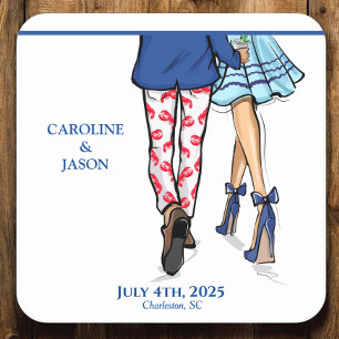 Fashion Couple Red Lobster Shower Wedding Square Paper Coaster