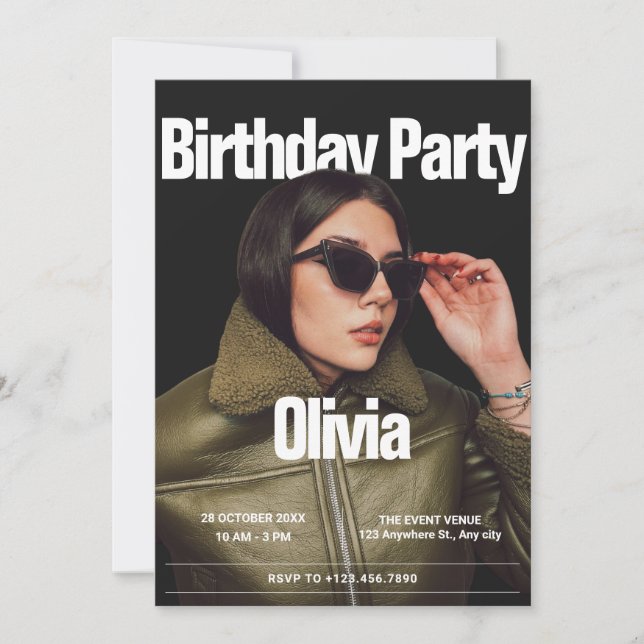 Fashion cover magazine photo birthday invitation (Front)