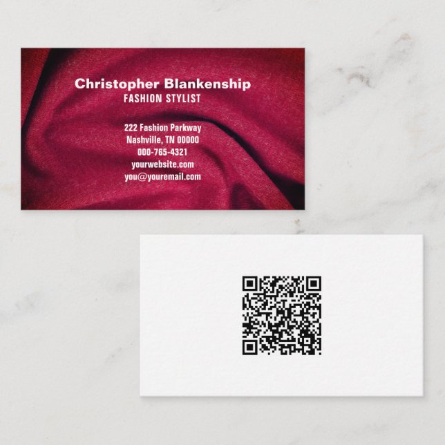 Fashion Designer Burgundy Fabric QR Code Custom Business Card (Front/Back)