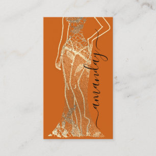 Fashion Designer Dress Logo QR Orange Gold Lace  Business Card