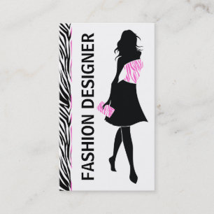 Fashion designer girl black white pink zebra print business card