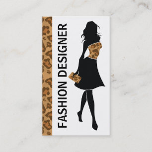 Fashion designer girl with brown panther print business card