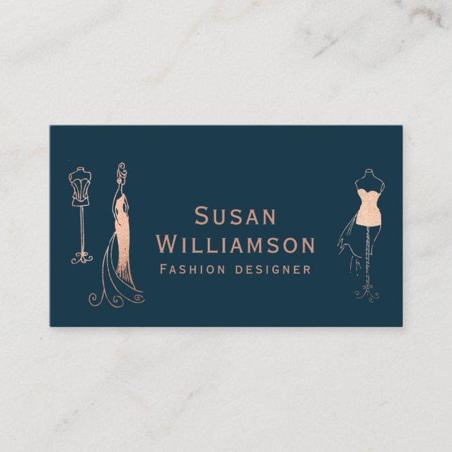 Fashion Designer Rose Gold Navy  Business Card (Front)