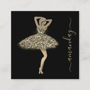 Fashion Designer Shop Dress QR Code Logo GoldBlack Square Business Card