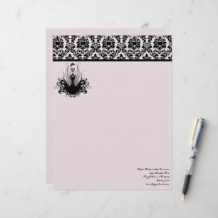 Fashion Diva 3 Pink Raspberry Monogram Damask Customized Letterhead