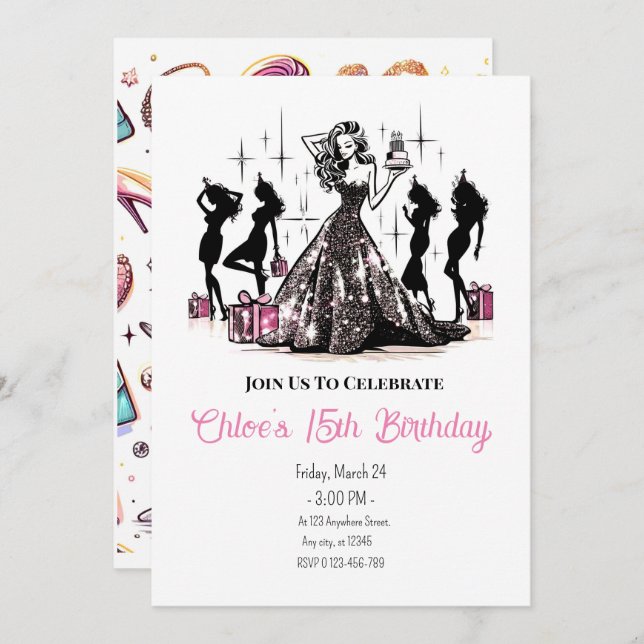 Fashion Diva Birthday Party Invitation (Front/Back)
