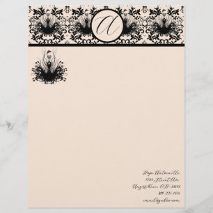 Fashion Diva Hot Pink Raspberry Monogram Damask Personalized Letterhead