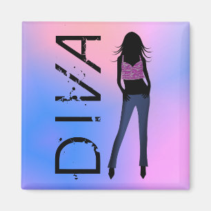 Fashion Diva in Blue Jeans Custom Square Magnets