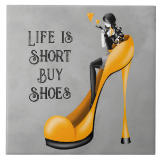 Fashion Diva in Stiletto Golden  Ceramic Tile