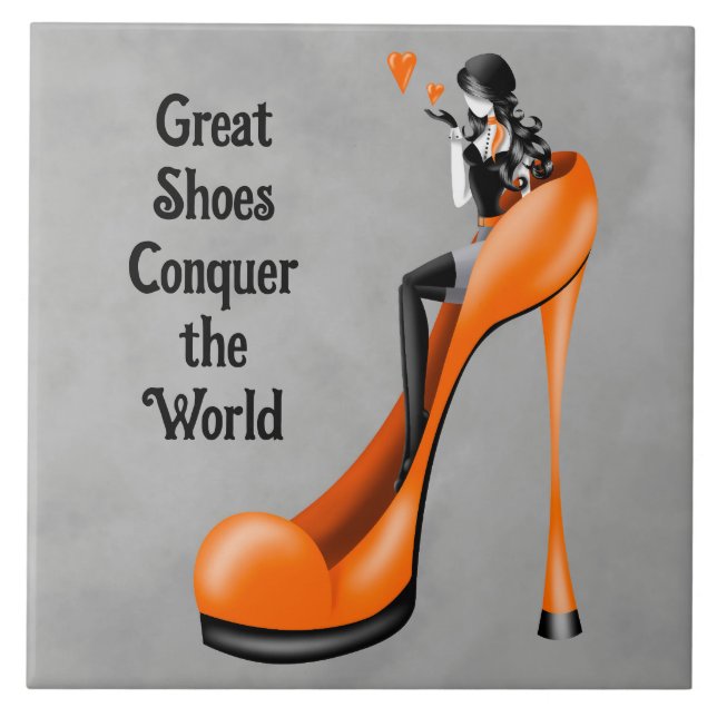Fashion Diva in Stiletto orange  Ceramic Tile (Front)