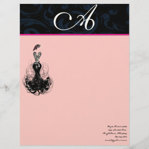 Fashion Diva Pink Raspberry Monogram Damask Letterhead