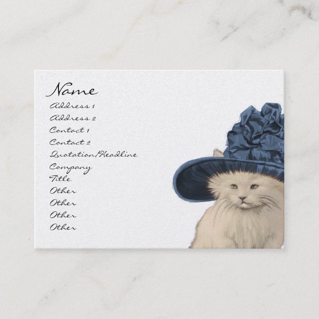 Fashion Diva Vintage Kitty Cat Business Cards Blue (Front)