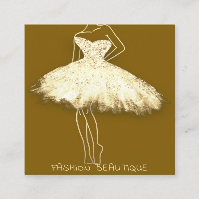 Fashion Dress Gold Mustard Body Logo QR Code  Square Business Card (Front)