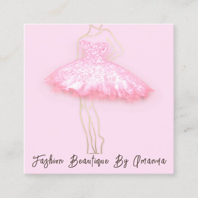 Fashion Dress Logo QR Code Body Shape Dress Square Business Card (Front)