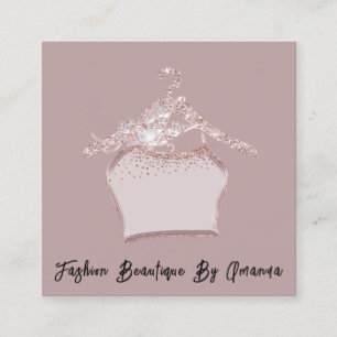 Fashion Dress Logo QR Code Gray Rose Blush Square Business Card