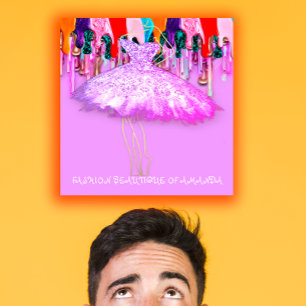 Fashion Dress Logo QR Code Pink Glitter Drips Square Business Card