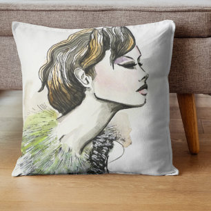 Fashion face woman portrait in green cushion