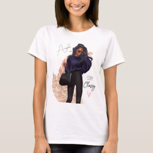 Fashion Faux Glitter Girl Red Hair Brown Pink   T-Shirt