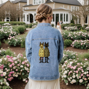Fashion Felines – Quirky Cat in Coats & Boots Denim Jacket