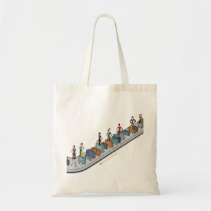 Fashion Figures with Luggage on Conveyor Belt   Tote Bag