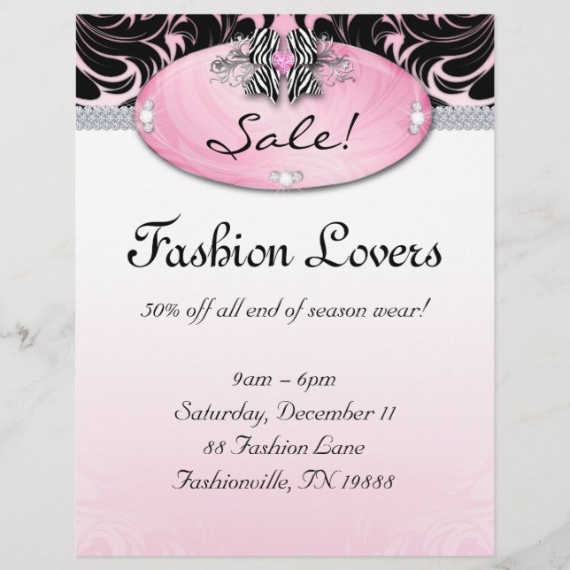 Fashion Flyer Hair Salon Jewellery Zebra Bow Pink (Front)