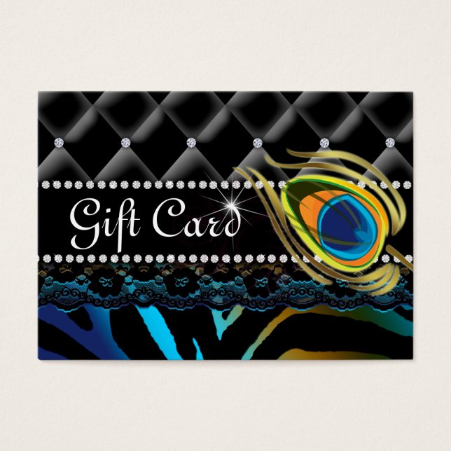 Fashion Gift Card Peacock Zebra Tufted Satin (Front)
