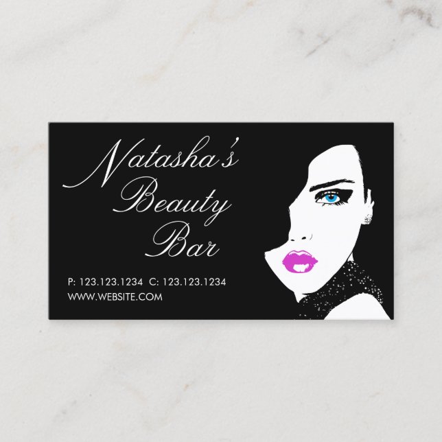 Fashion Girl Black Pink Beauty Bar Business Card (Front)
