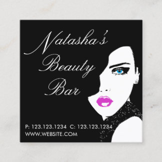 Fashion Girl Black Pink Beauty Bar Square Business Card