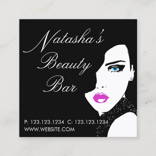 Fashion Girl Black Pink Beauty Bar Square Business Card (Front)