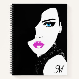 Fashion Girl Black Pink Blue Notebook
