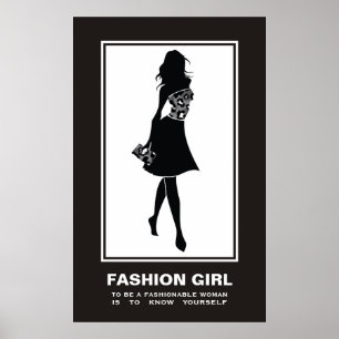 Fashion girl black white leopard print poster