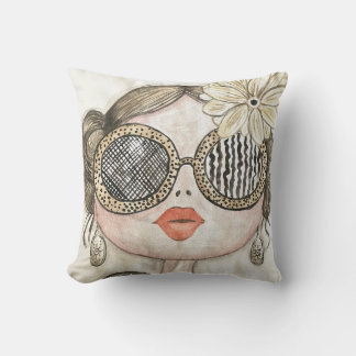 fashion girl face illustration with glasses cushion