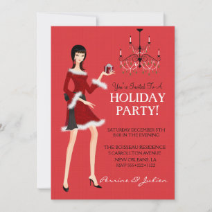 Fashion Girl Glitter Christmas Holiday Party Invitation