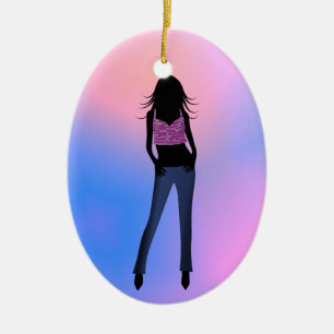 Fashion Girl in Blue Jeans Standard Oval Ornament