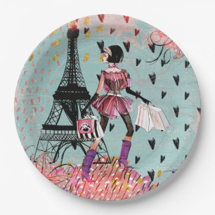 Fashion Girl in Paris Paper Plate