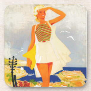 Fashion Girl Monte Carlo Beach Travel Coaster
