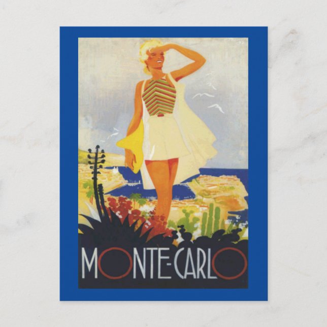 Fashion Girl Monte Carlo Beach Travel Postcard (Front)