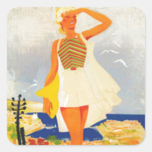 Fashion Girl Monte Carlo Beach Travel Square Sticker