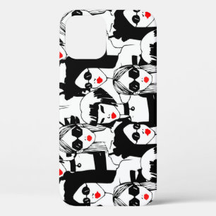 Fashion girls, model, sunglasses, vintage pattern. iPhone 12 case
