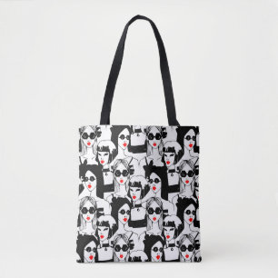 Fashion girls, model, sunglasses, vintage pattern. tote bag