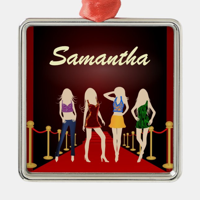 Fashion Girls Red Carpet Premium Square Ornament (Front)