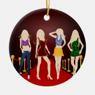 Fashion Girls Red Carpet Standard Round Ornament