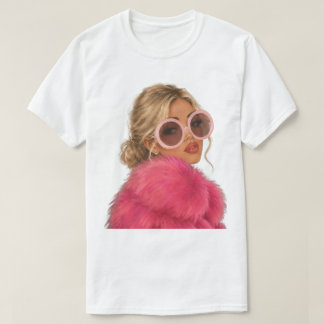 Fashion Glam Blonde in Pink Faux Fur Shirt