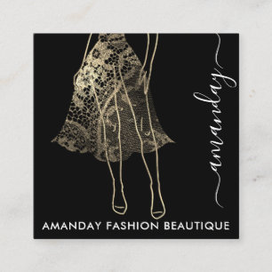 Fashion Gold Lace Dress Logo QRCode Shop Beautique Square Business Card
