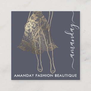 Fashion Gold Lace Dress Logo QRCode Shop Grey Square Business Card