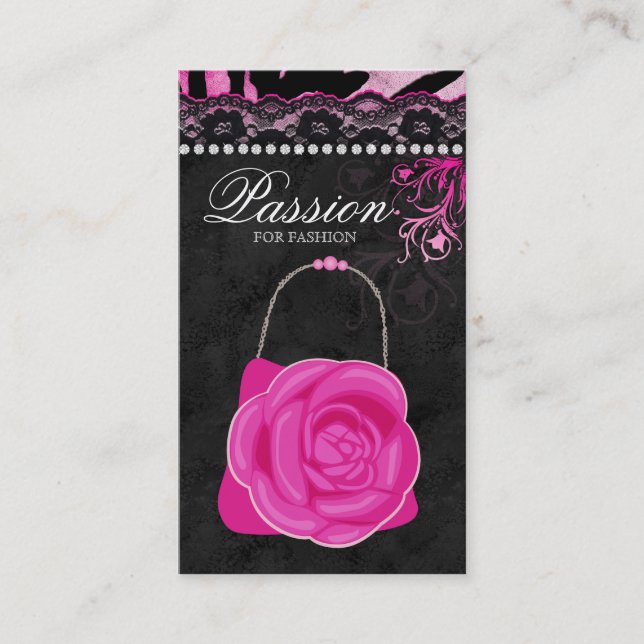 Fashion Handbag Rose Purse Pink Lace Zebra Business Card (Front)